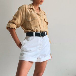 vintage 90's Beige silk embroidered button down